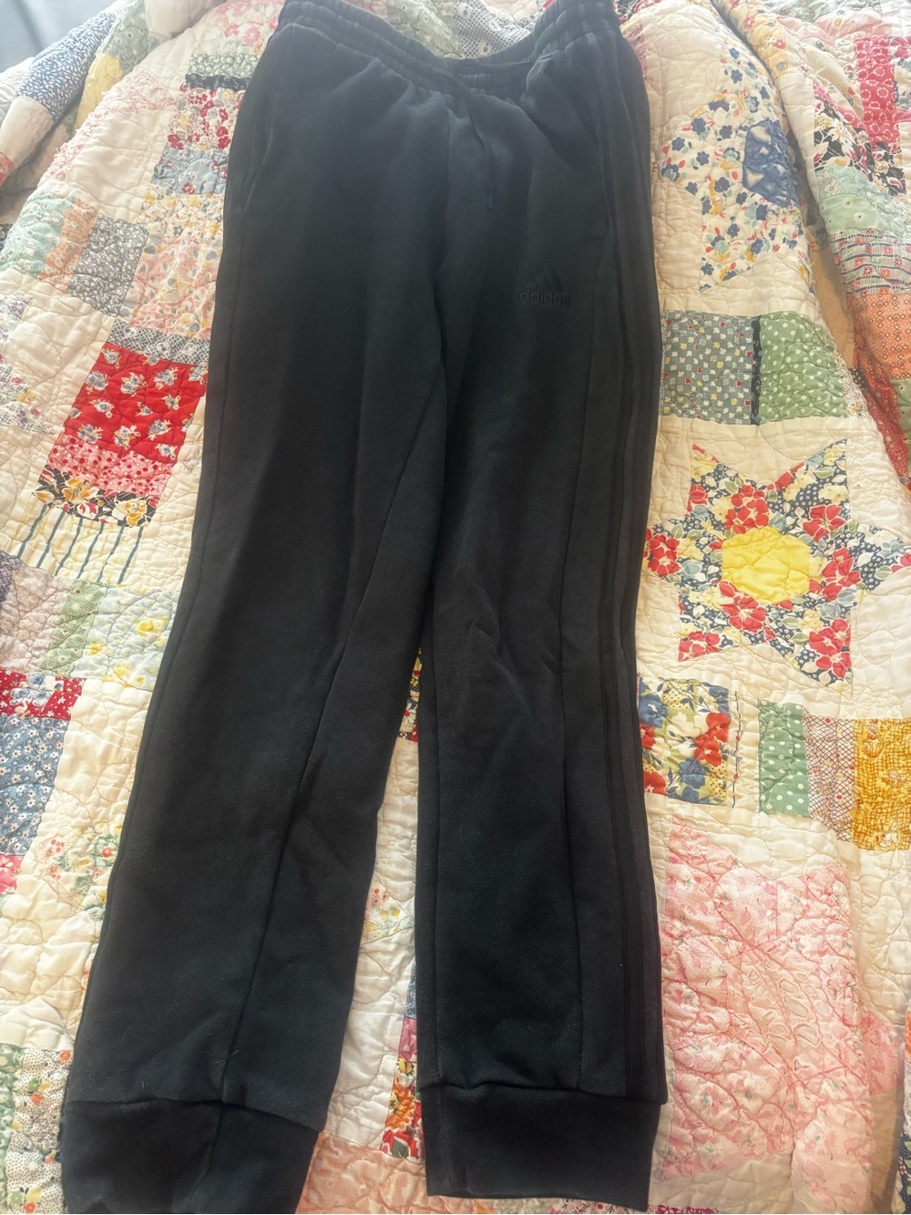adidas Black Womens Fleece Joggers with Ribbed Cuffs
